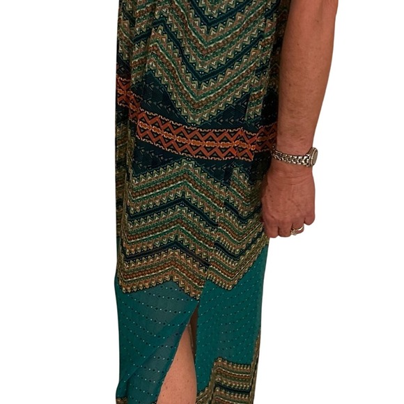 Boho Maxi Dress Teal Green Brown Sleeveless‎ Summer Casual - Picture 7 of 8
